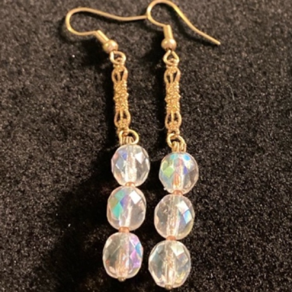 MDM Original | Handmade Brass & Vintage Czech Fire Polished Bead Dangle Earrings